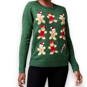 Christmas Sweater Petite XL Gingerbread Cookie Graphic Sweater Karen Scott
